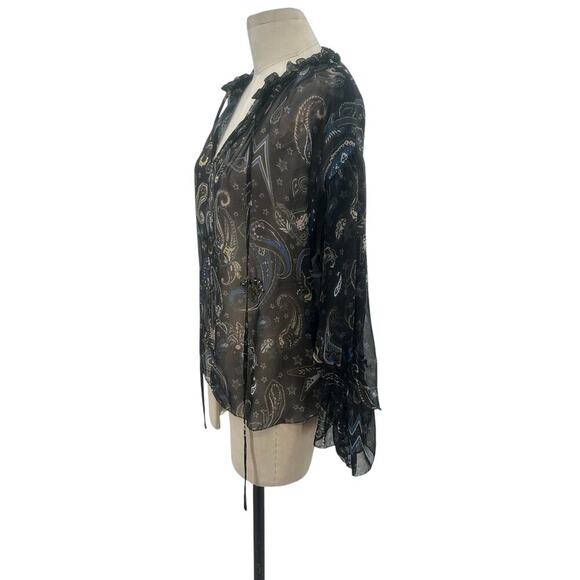 Zadig & Voltaire Top Talisa Print Blouse In Noir Sheer Paisley Black Size Small - Picture 5 of 13